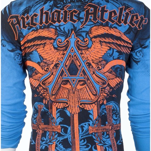ARCHAIC by AFFLICTION Men's Long Sleeve THERMAL Shirt DAVENTRY Biker Blue $58 - Picture 7 of 8